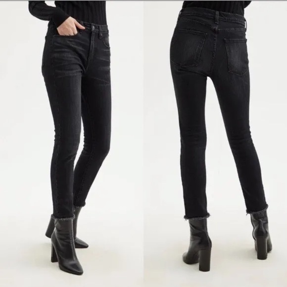 COPY - Nili Lotan Womens High Rise Skinny Jeans Jet Black Reverse Step Hem Fray - Picture 12 of 15